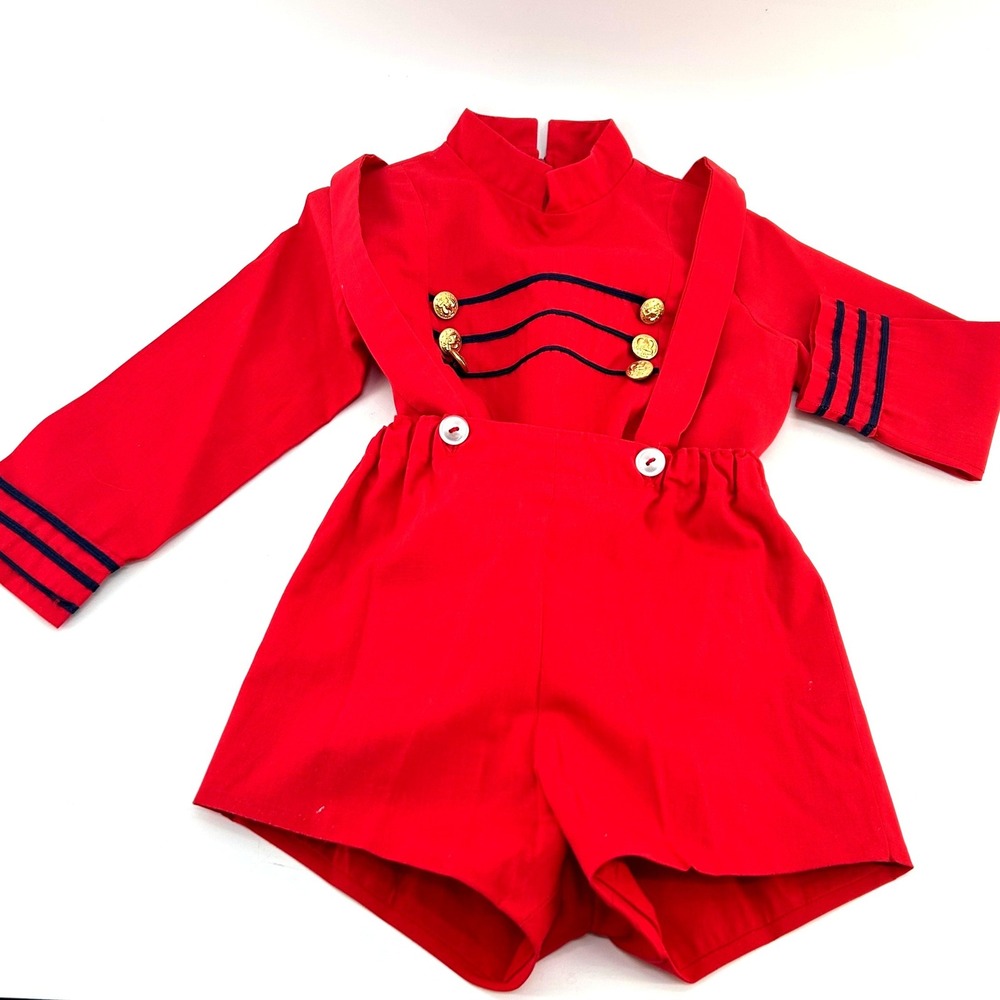 Vintage Jayne Copeland Red Toy Soldier Nutcracker Suspender Shorts Set Toddler
